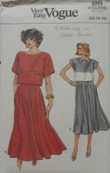9253 VOGUE EASY SHORTER TOP, FLARE SKIRT LENGTHS PATTERN 12-16 UNCUT
